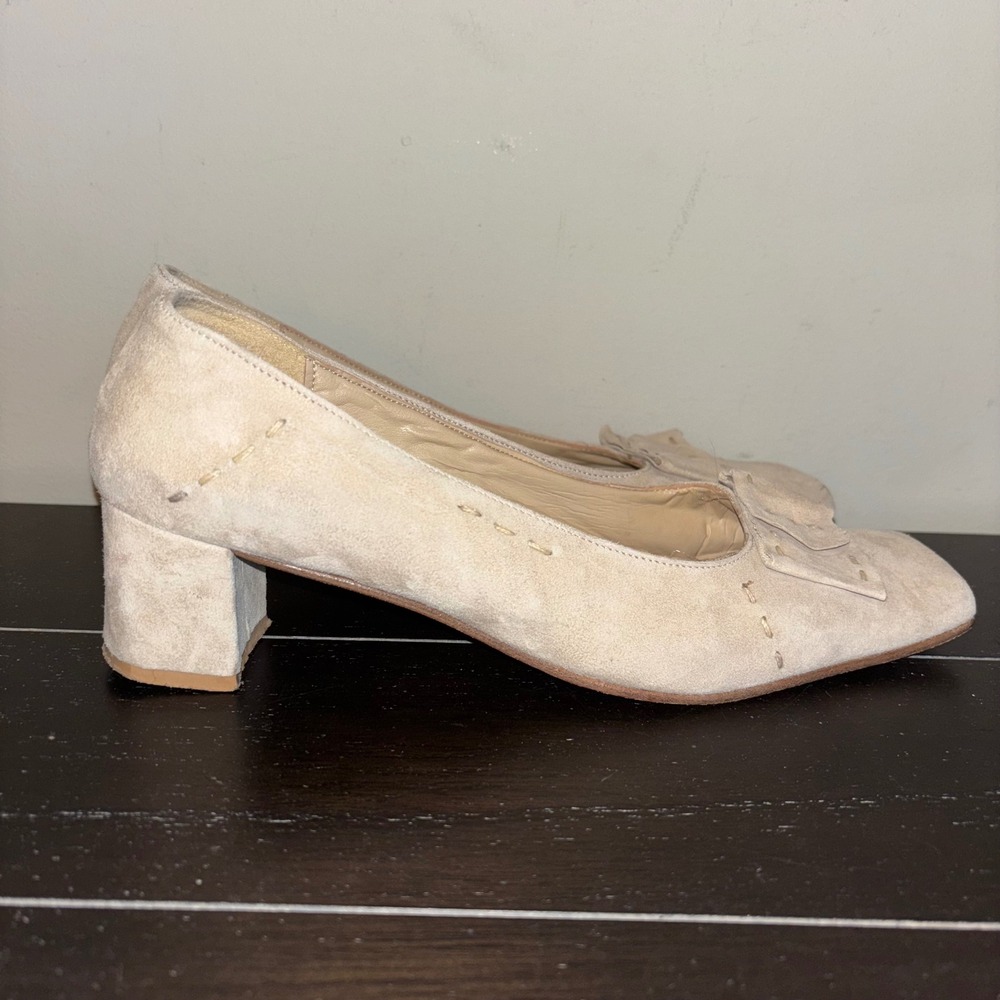 Camper Twins | Italy | Beige Suede Leather | Block‎ Heel | Square Toe | Pump